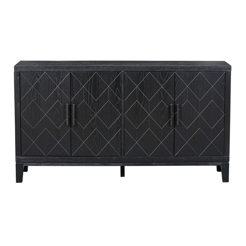 Buffet rétro 4 portes avec tablettes réglables, Black