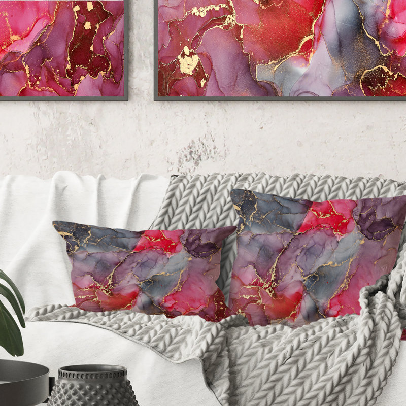 Coussin décoratif rouge et mauve abstrait et luxueux abstrait 12 po x 20 po