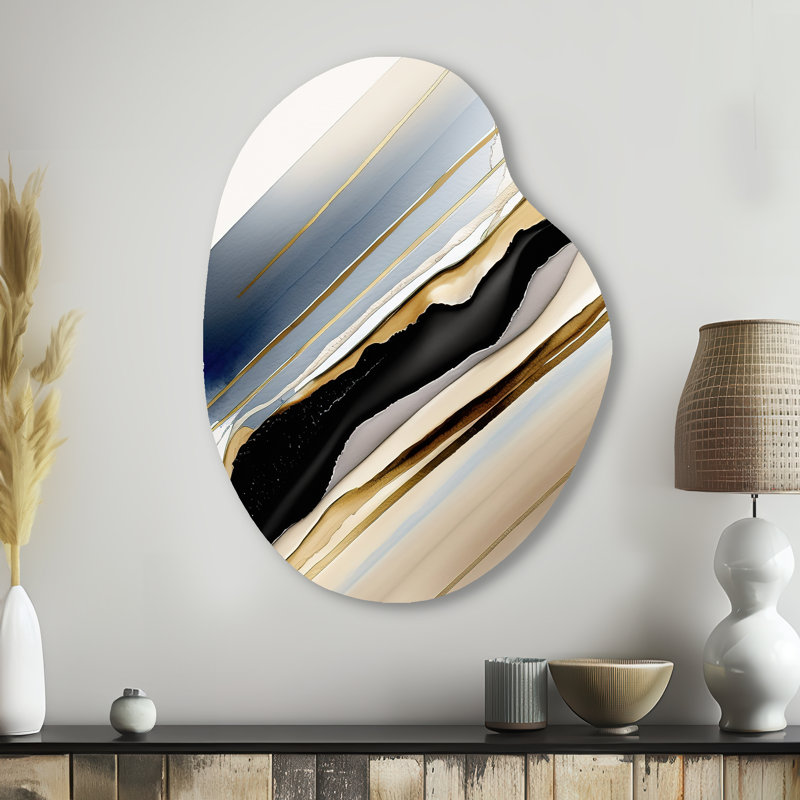 «Black and Gold Cubic Expression X - Cubism», art mural asymétrique en métal, impression d'art moderne en forme libre