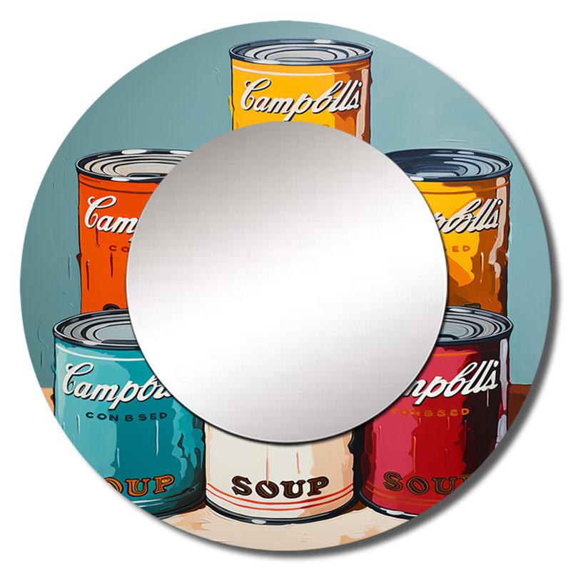 Pop Art Campbells Soup III - miroir Pop Art, miroir mural décoratif rond Glam, impression d'art en métal, 23 po x 23 po