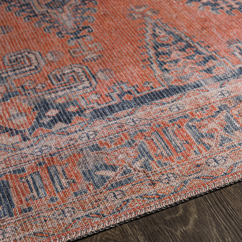 Burnt Orange Traditional Washable Rug, Bordered Rug For Living Room, Dining Room, Bedroom, Rectangle 200 x 275 cm