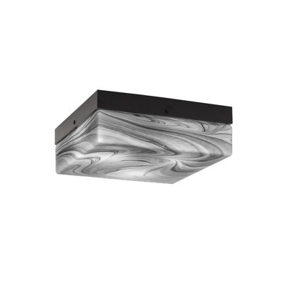 12" Flush Mount, 3-Bulbs, Shown In Matte Black Finish With Onyx Swirl Glass