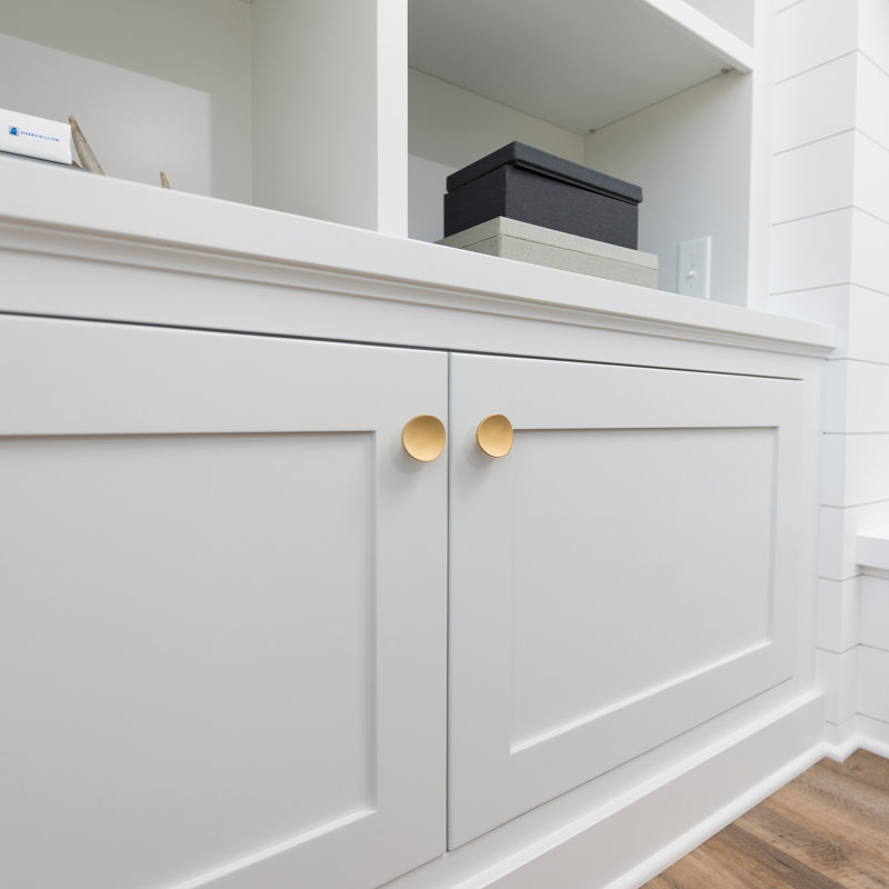 Brushed Golden Brass Round Knob with Mounting Hardware