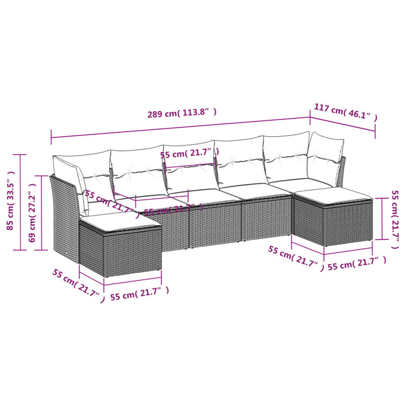 Ensemble de canapé de patio avec coussins 7 pièces Ebern Designs, Coussin rouge / cadre brun