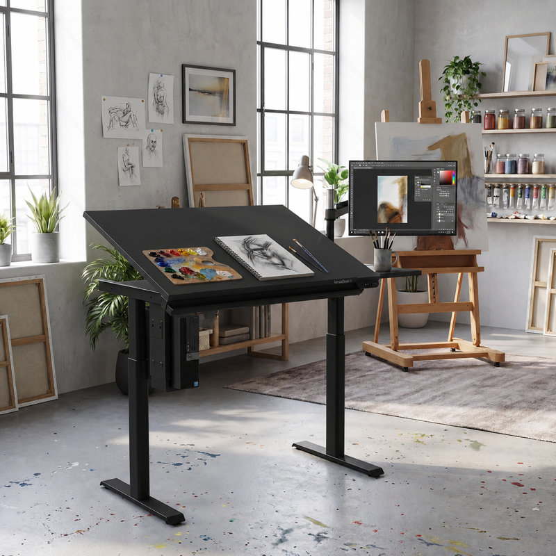 Table à dessin électrique réglable en hauteur 48 po avec plateau inclinable et application intelligente, noir