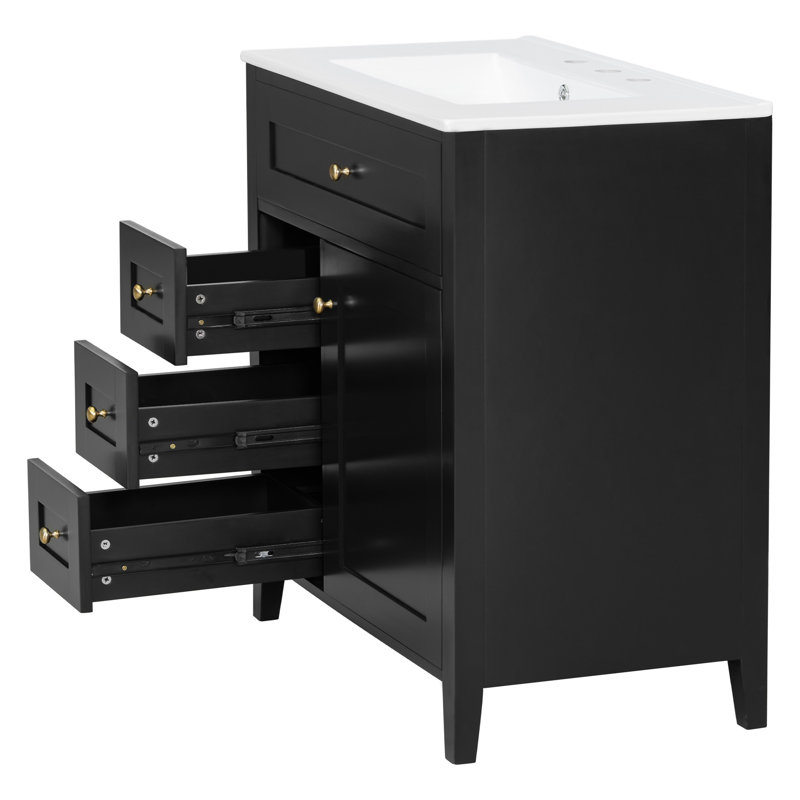 Meuble-lavabo noir 30 po avec lavabo, 30", Noir