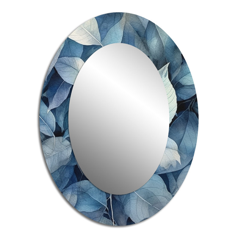 Harmonie de feuilles sarcelle - miroir décoratif floral ovale sur métal, 40 po x 30 po
