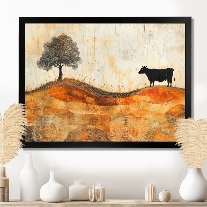 «Drewann Autumn Farm with Cow In The Field Landscape - Farm Wall Art Decor», Reproduction encadrée d'une seule photo, Noir