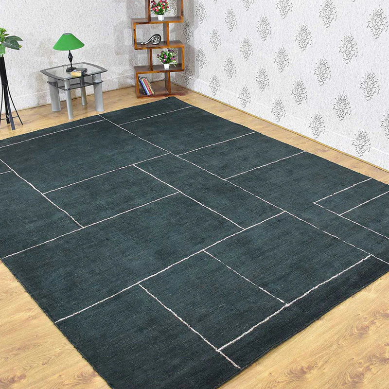 Tapis vert foncé / blanc en soie noué à la main Ariyani, Rectangulaire 8 pi x 10 pi