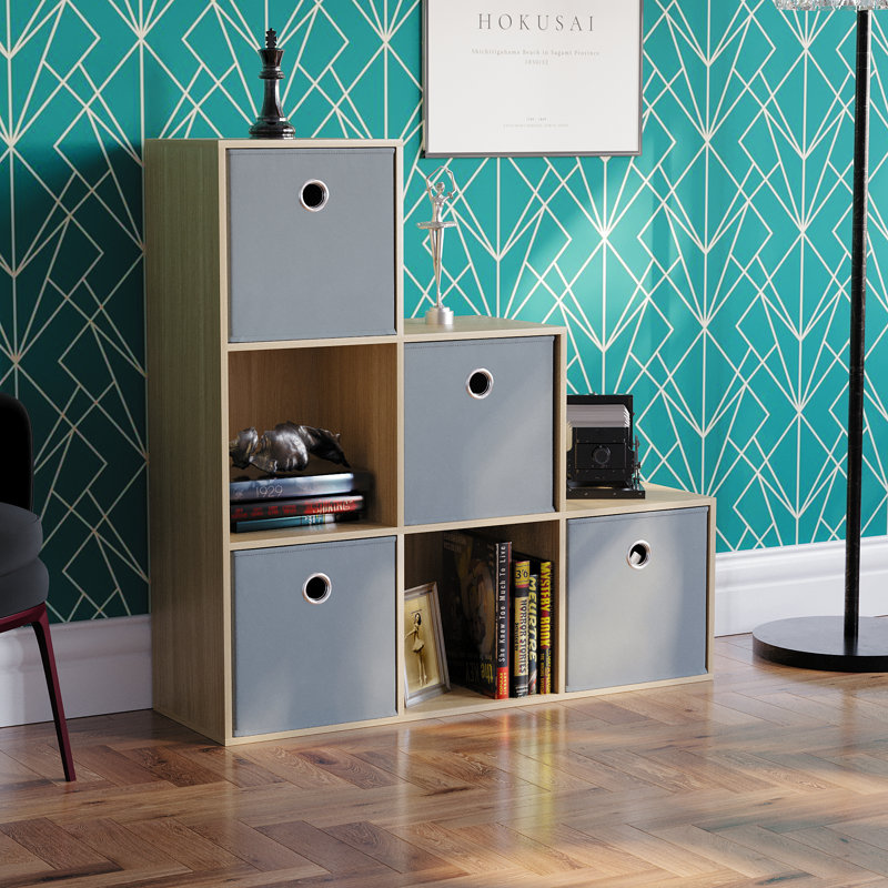 Herchel 96.5 cm H x 96.5 cm W Cube Bookcase, Grey, Oak