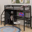 Lit mezzanine en métal avec table de travail, tablette de rangement, garde-robe et escalier-1024273738