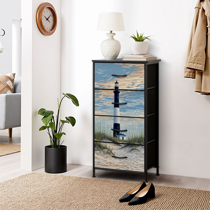 4 Drawer Dresser for Bedroom, Narrow Chest of Drawers, Wooden Top and Study Iron Frame 18"x37.5"-(WxH)