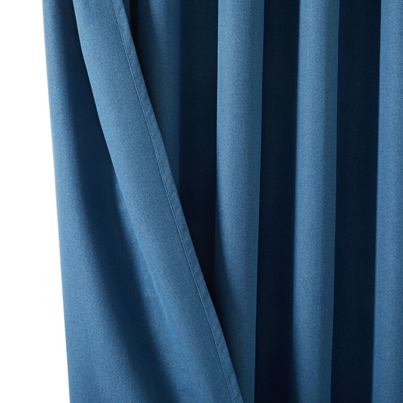 Linen Blend Blackout Curtain Panel Pair, Blue, 168cm Width x 228cm Drop