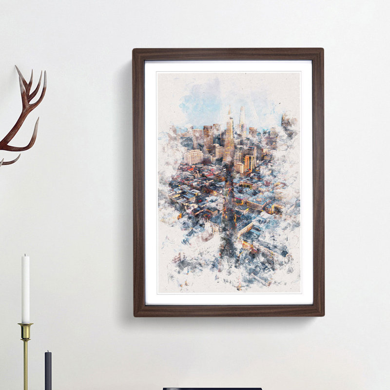 Downtown San Francisco - Picture Frame Painting Print, Walnut Framed, 33cm H x 24cm W x 2cm D