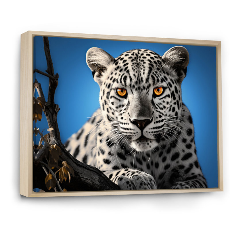 Portrait d'un léopard bleu sur toile, H 34 po x l 44 po x P 1,5 po, Cadre naturel flottant