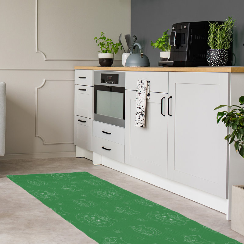 Tapis de zone verte fait main, Tapis de couloir 2 pi x 8 pi