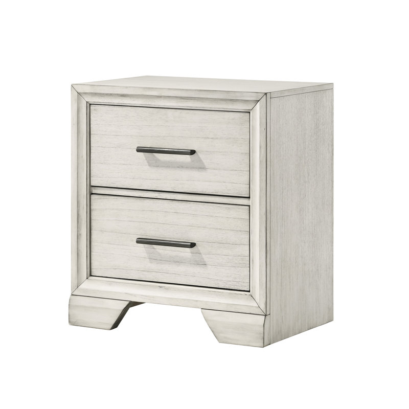 Table de chevet en bois massif avec deux tiroirs - Option de chambre à coucher contemporaine blanc antique