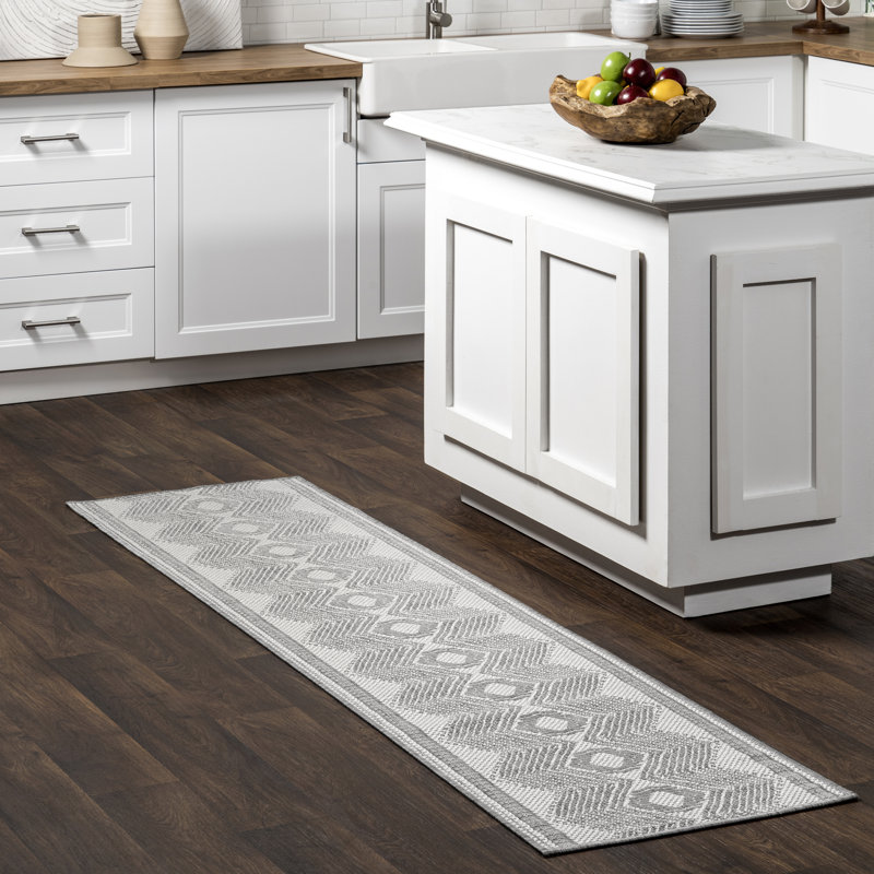 Tribal Indoor/Outdoor Area Rug, Runner 2' x 10', Light Brown/Ivory