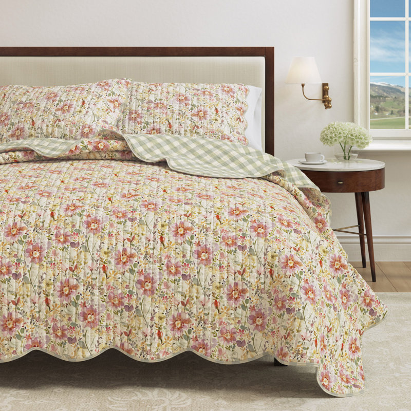 Ensemble de courtepointe festonnée Floral Bloom, Double / grand