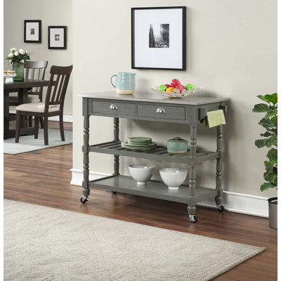 Chariot de cuisine 45 po avec plateau en acier inoxydable et roulettes verrouillables Mayall