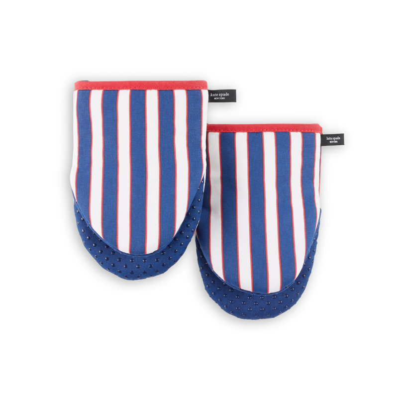 Kate Spade New York Loop And Dot Striped Cotton Oven Mitt Set, Blue