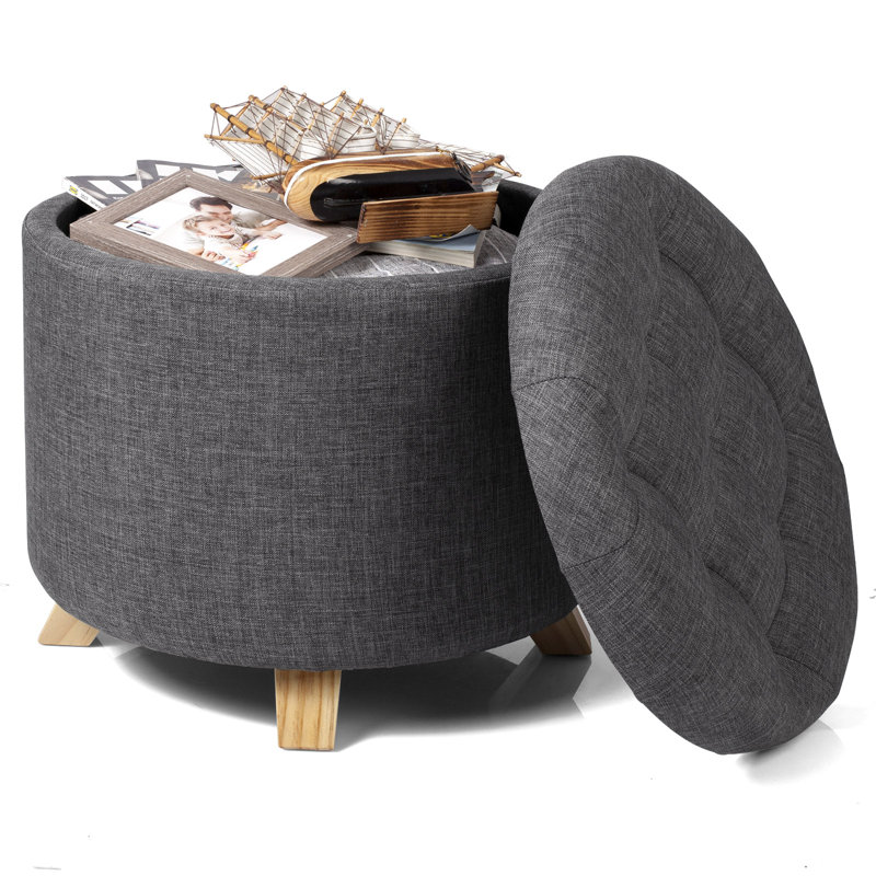 Joliet 44cm Wide Tufted Round Solid Colour Ottoman with Storage