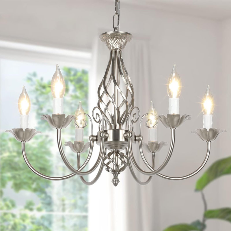Lustre style campagnard 6 lumières, Nickel brossé