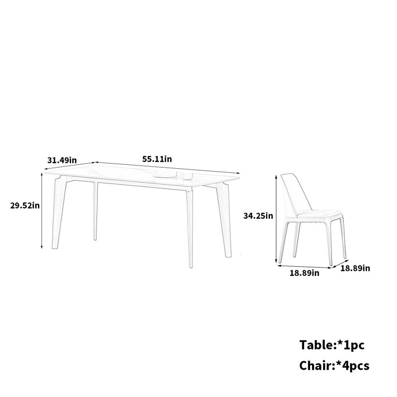 Ensemble de chaises de table en bois de frêne naturel, H 29,52 po x L 55,11 po x l 31,49 po