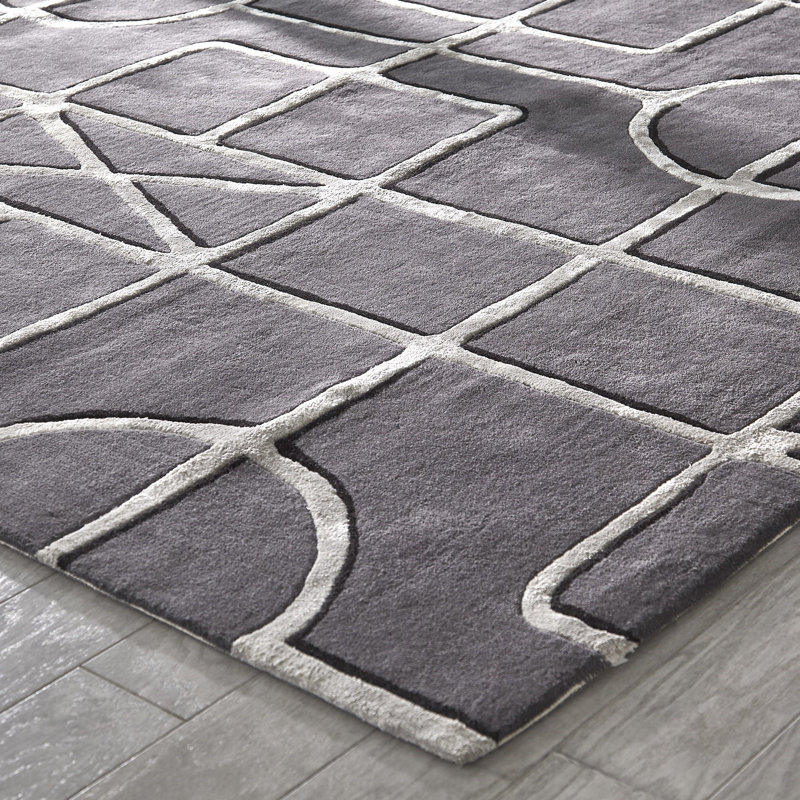 Wool Area Rug in Gray, Rectangle 9' x 12'