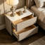 Table de chevet en bois massif de style italien avec 2 tiroirs et plateau en marbre blanc - table de chevet en bois massif pour le salon et la chambre à coucher (19,7 po x 15,7 po x 19,7 po)