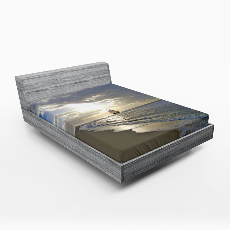 Ambesonne Beach Fitted Sheet 2-Pack Sailing Shipt Sunset Blue Beige White