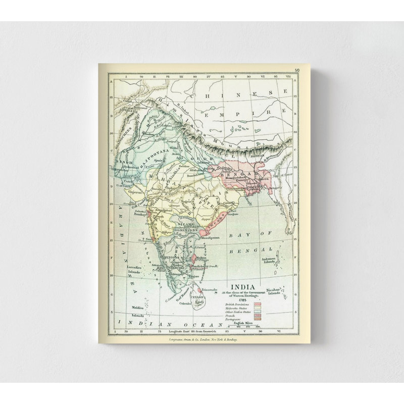 India 1785 - Gardiner 1902, Rustic Asian India Map, Map Of India Poster Print, Extra Large Hallway Wall Decor, Map Of Asian Country Print