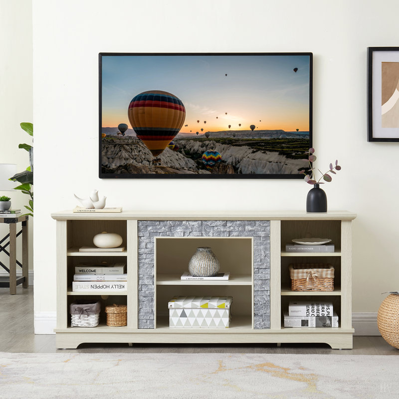 Meuble télé avec meuble télé Mantel Stone, H 26,06 po x l 58,31 po x P 15,39 po, Blanc