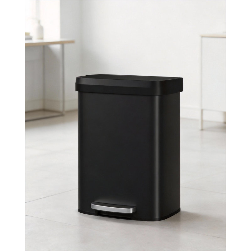 Poubelle à pédale en métal avec couvercle, 13,2 gallons, Noir