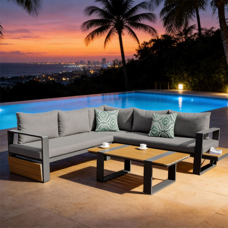 Aluminium Corner Sofa Set With Coffee Table