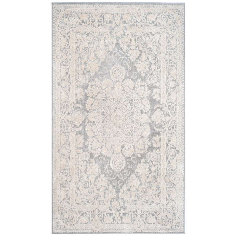 Calidia Oriental Light Gray/Cream Area Rug, Rectangle 3' x 5'