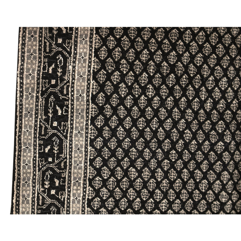 Tapis noir / gris de haute qualité noué à la main de conception unique