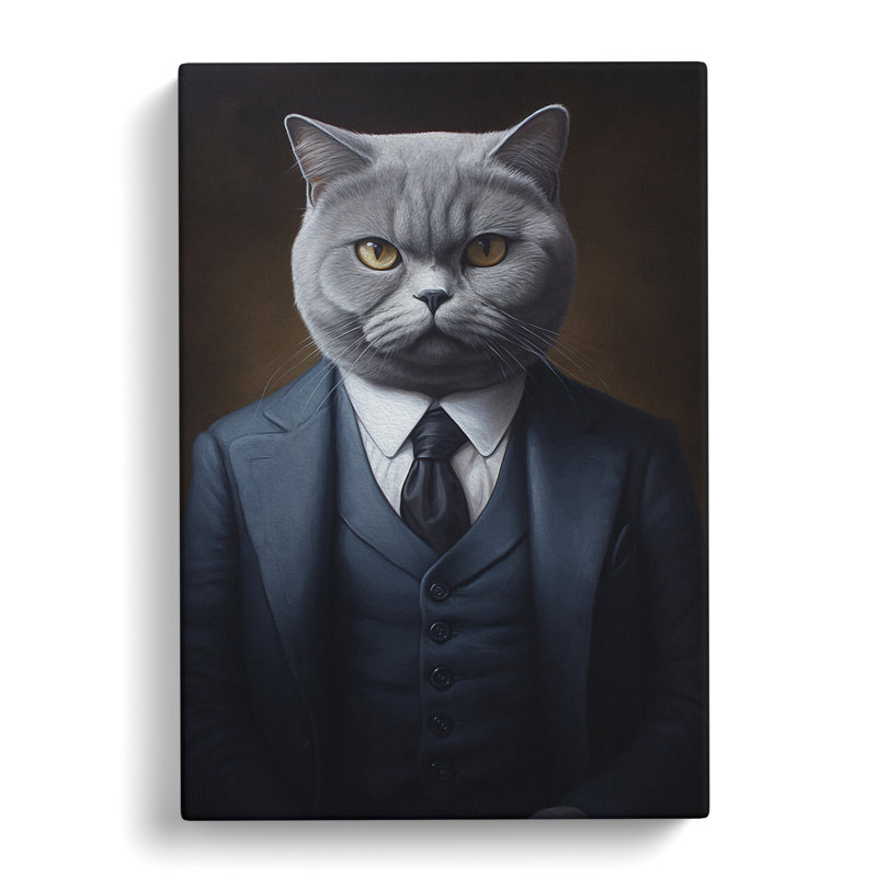 British Shorthair Cat In A Suit Painting - Wrapped Canvas, 76cm H x 50cm W x 3cm D