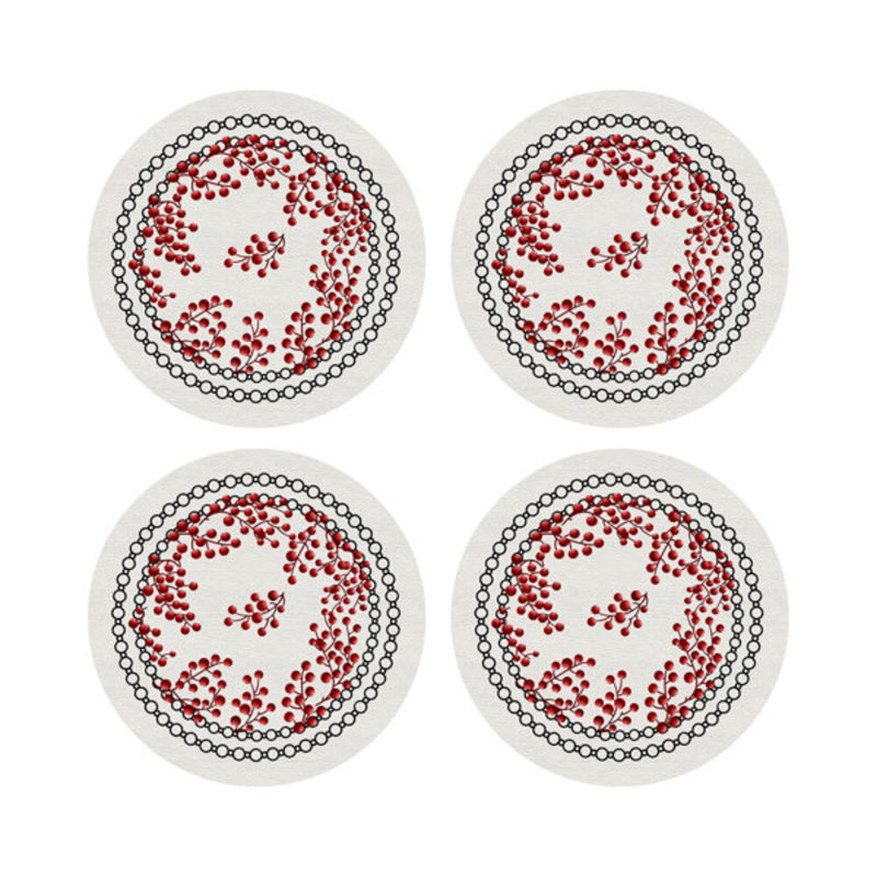 Sous-verres ronds en cuir Vegan, Rouge/blanc