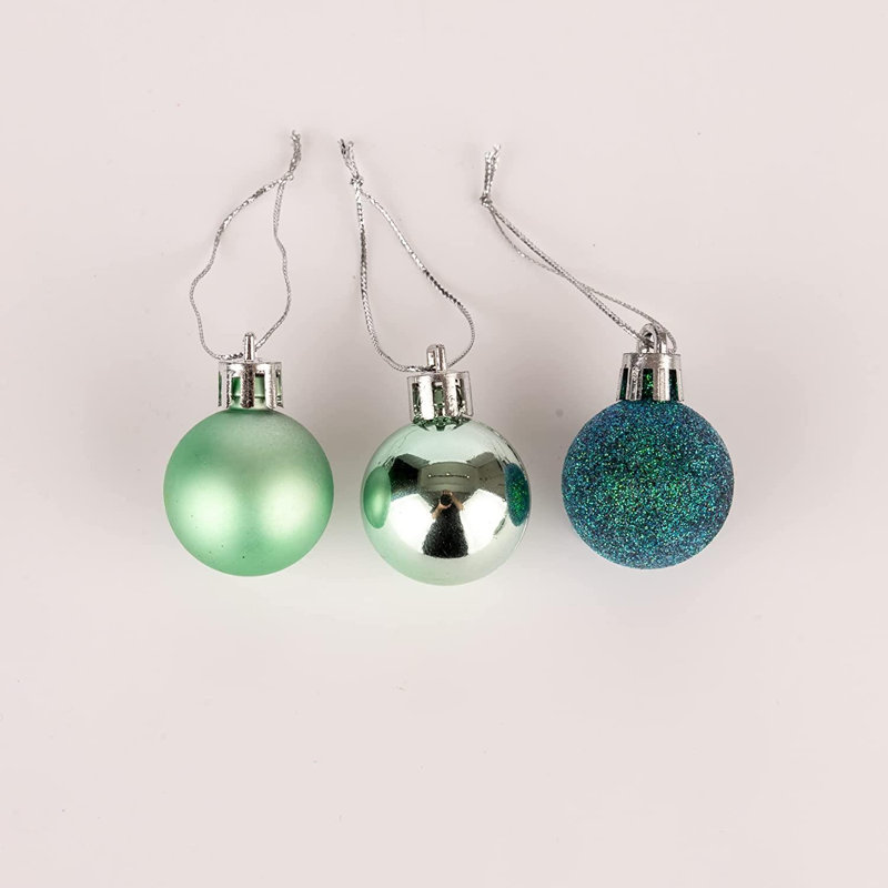 24 Pack Christmas Baubles Shatterproof Tree Decorations for Seasonal Decorating, 3cm H x 3cm W x 3cm D, Turquoise