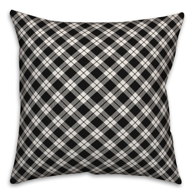  Coussin Circles, 16 po x 1 po, Tissu écossais noir