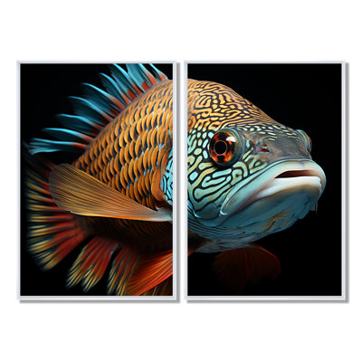 Fish Portrait Photo - Orange Traditional Wall Art Set Of 2