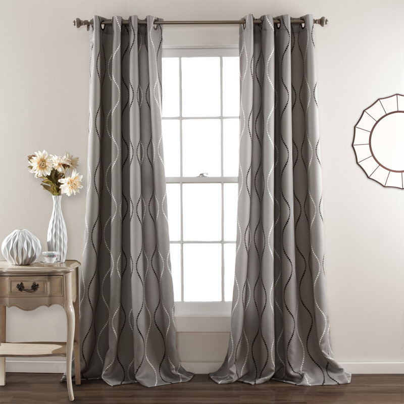 Swirl Room Darkening Curtain Pair, 52" W x 84" L, White/Black