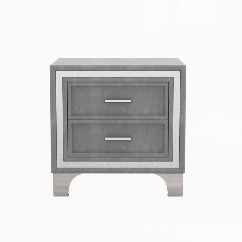 Velvet Solid Wood Nightstand, Gray
