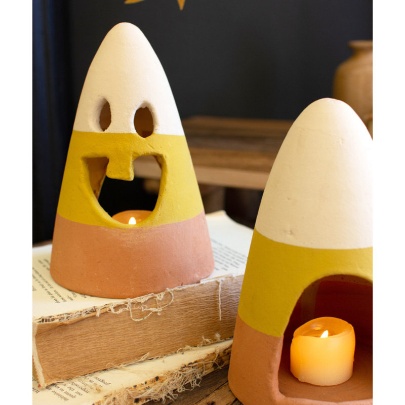 SET OF TWO CANDY CORN LANTERNS