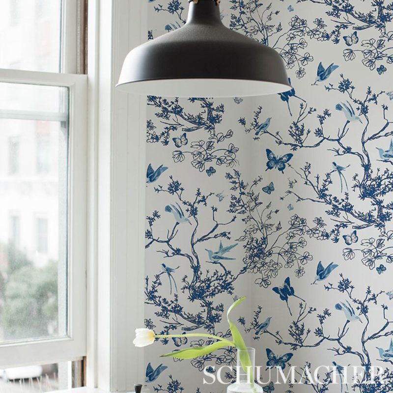 Papier peint oiseaux et papillons, Porcelaine
