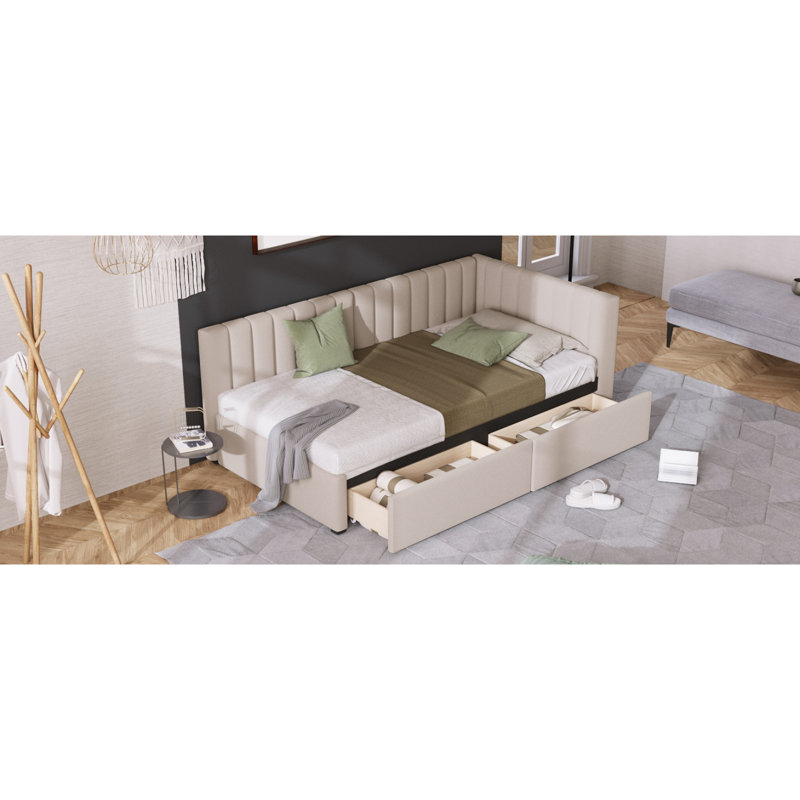 Lit de jour en tissu d'ameublement (beige), Beige
