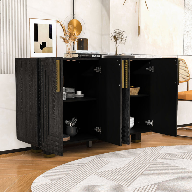 Buffet élégant en bois avec rangement polyvalent, Noir, noir, noir, noir