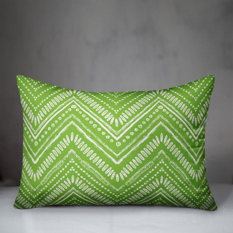Chevron Outdoor Throw Pillow, Polyester/Polyfill, Green/Cream