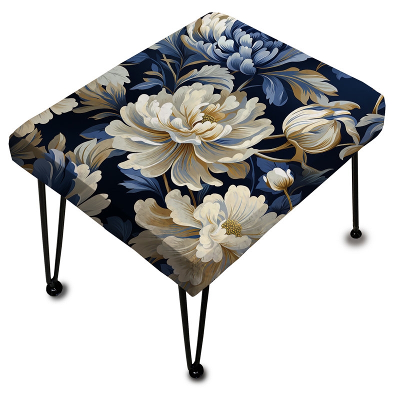 Repose-pieds blanc et bleu en damas harmonie zen